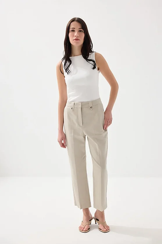 Pamuk Keten Havuç Kesim Pantolon - Taş - Gusto