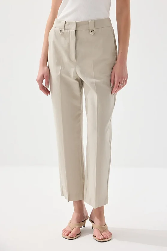 Pamuk Keten Havuç Kesim Pantolon - Taş - Gusto