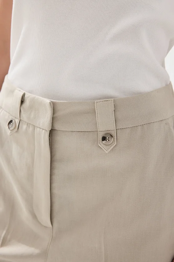 Pamuk Keten Havuç Kesim Pantolon - Taş - 5