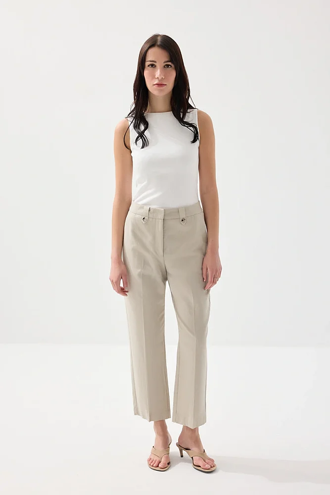 Pamuk Keten Havuç Kesim Pantolon - Taş Taş