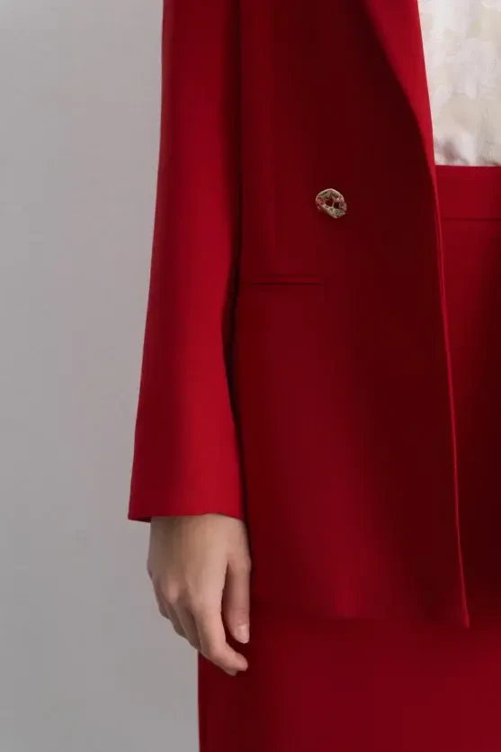 Krep Blazer Ceket - Kırmızı - 5