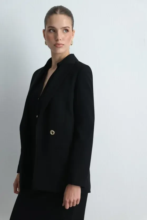 Krep Blazer Ceket - Siyah - Gusto