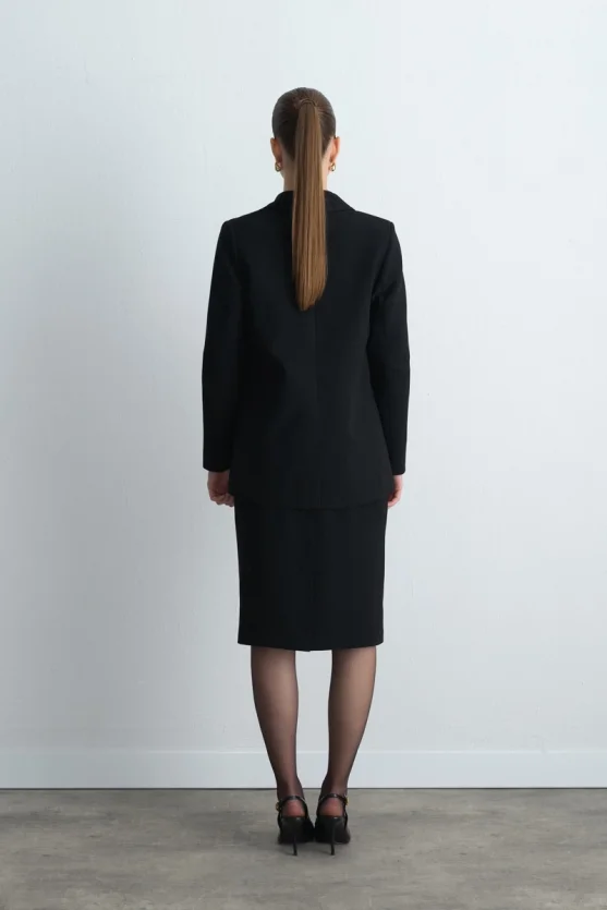 Krep Blazer Ceket - Siyah - 8