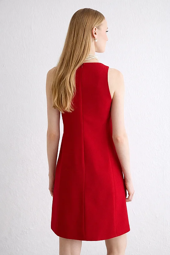 Krep Jile Elbise - Kırmızı - Gusto