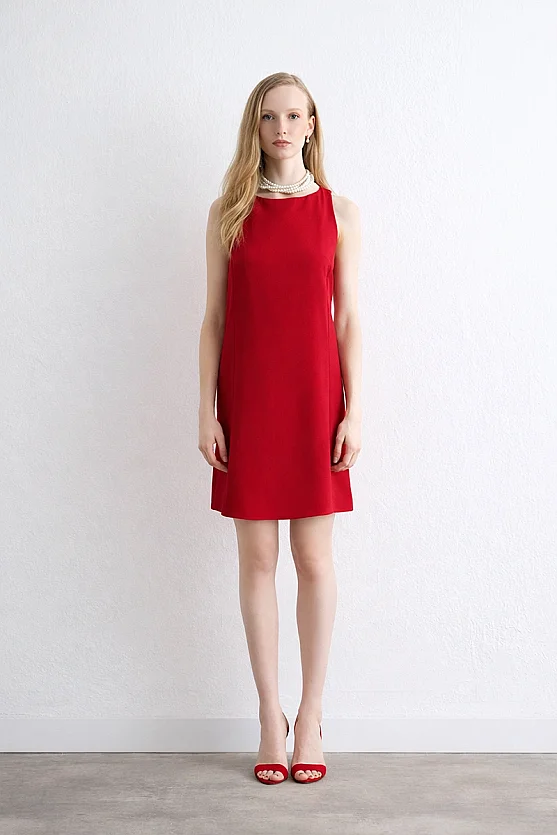 Krep Jile Elbise - Kırmızı - Gusto