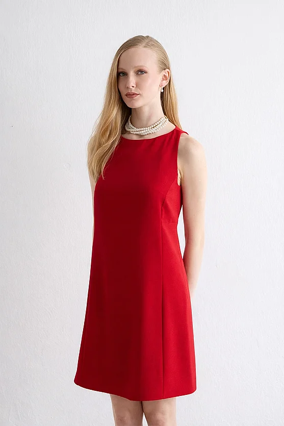 Krep Jile Elbise - Kırmızı - Gusto