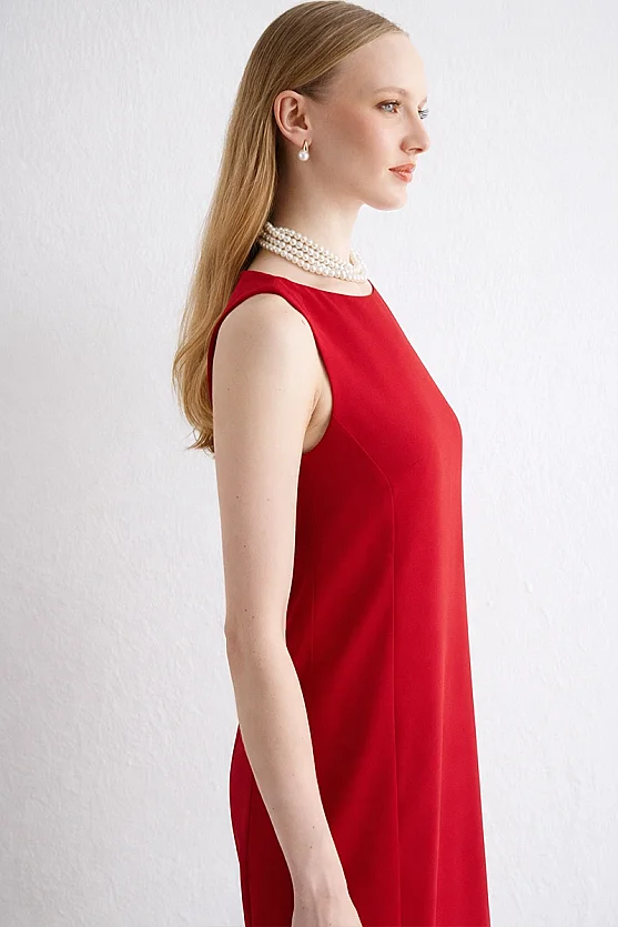 Krep Jile Elbise - Kırmızı - Gusto