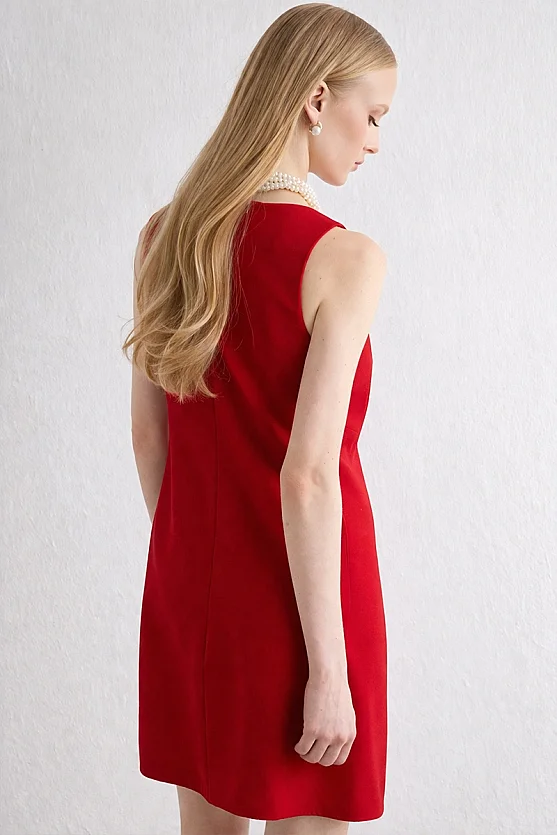 Krep Jile Elbise - Kırmızı - Gusto