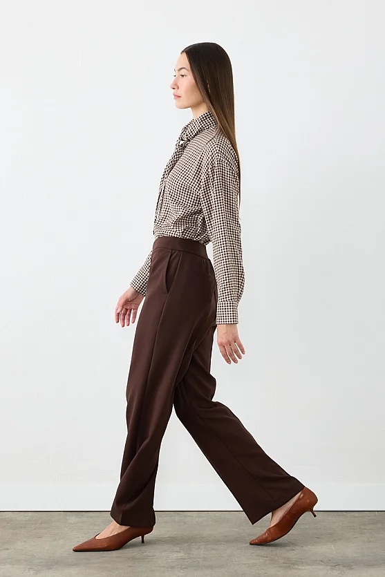 Krep Lycra Palazzo Pantolon - Kahverengi - Gusto