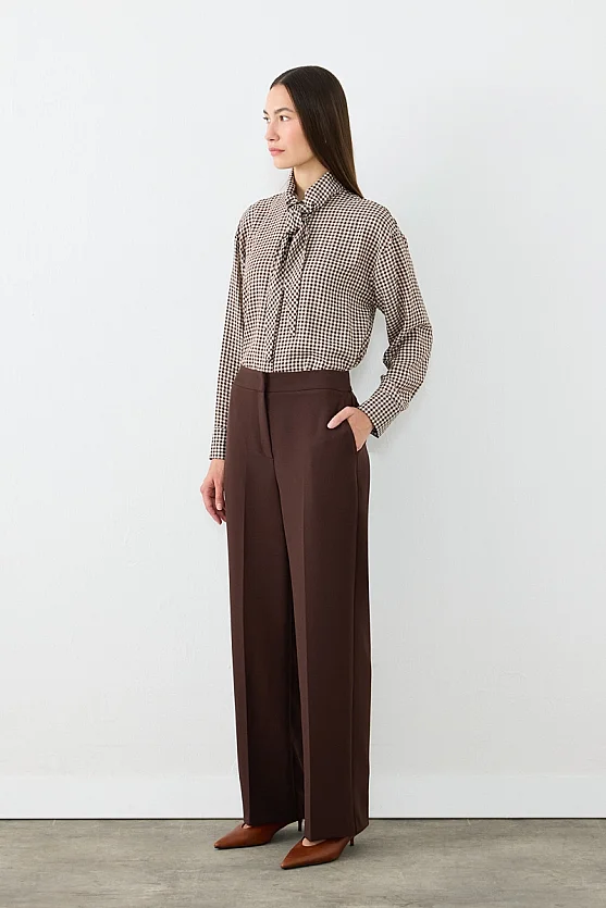 Krep Lycra Palazzo Pantolon - Kahverengi - Gusto