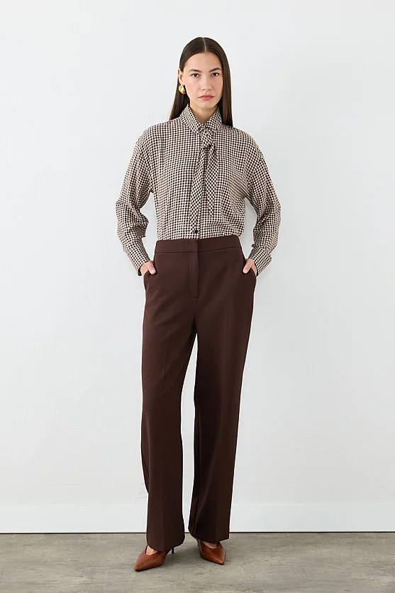 Krep Lycra Palazzo Pantolon - Kahverengi - Gusto