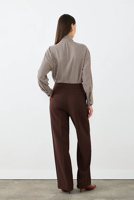 Krep Lycra Palazzo Pantolon - Kahverengi - 8
