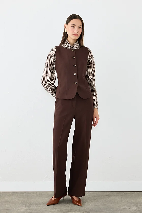 Krep Lycra Palazzo Pantolon - Kahverengi - Gusto