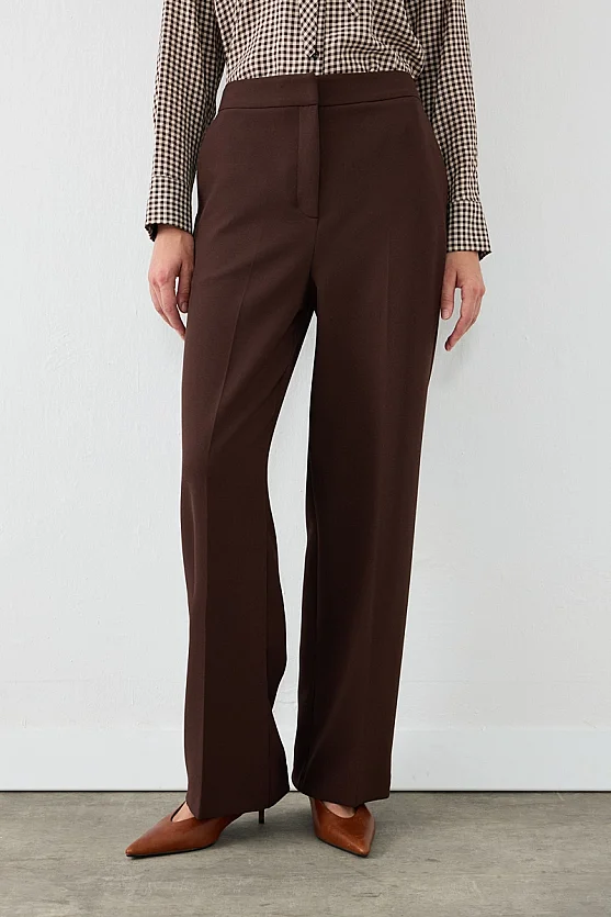 Krep Lycra Palazzo Pantolon - Kahverengi - 2