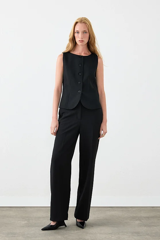 Krep Lycra Palazzo Pantolon - Siyah - Gusto