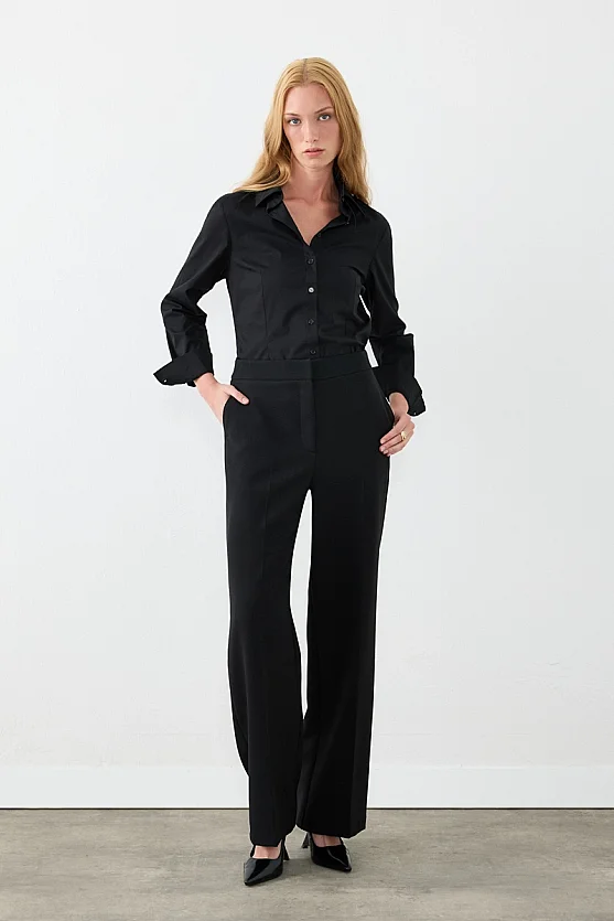 Krep Lycra Palazzo Pantolon - Siyah - Gusto