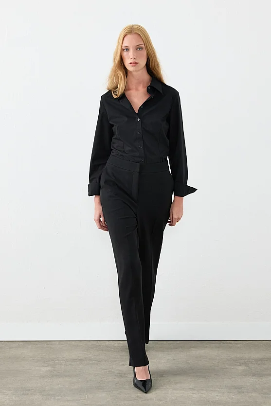 Krep Lycra Palazzo Pantolon - Siyah - Gusto