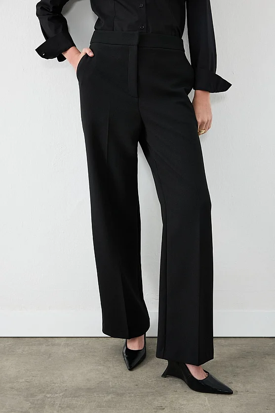 Krep Lycra Palazzo Pantolon - Siyah - Gusto