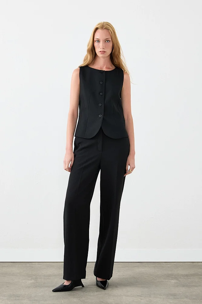 Krep Lycra Palazzo Pantolon - Siyah Siyah