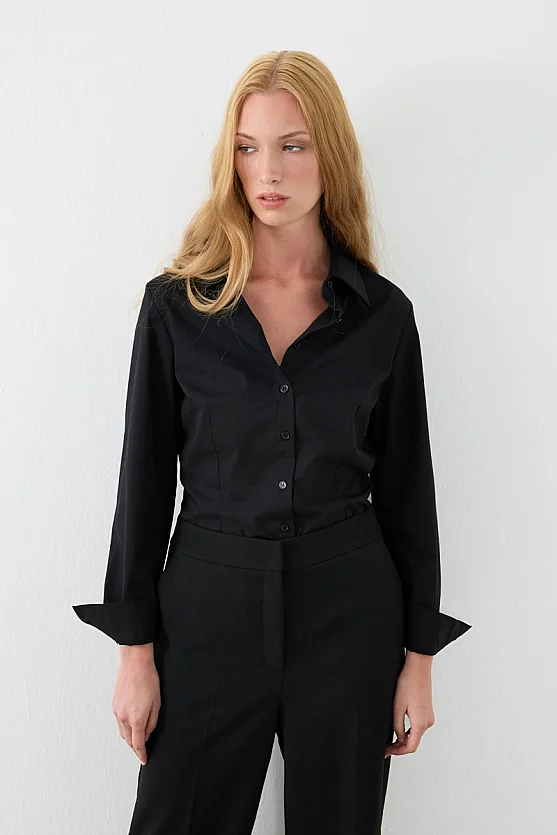 Krep Lycra Palazzo Pantolon - Siyah - 5