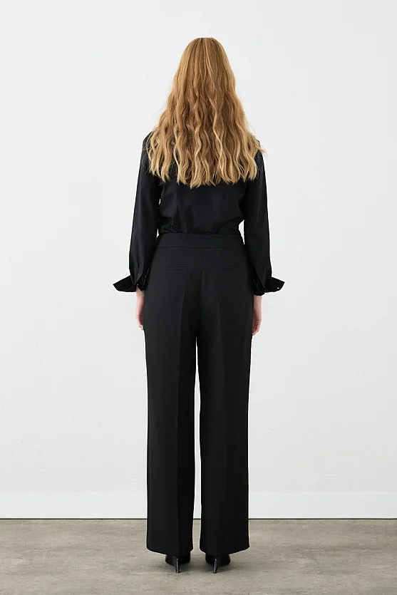 Krep Lycra Palazzo Pantolon - Siyah - 7