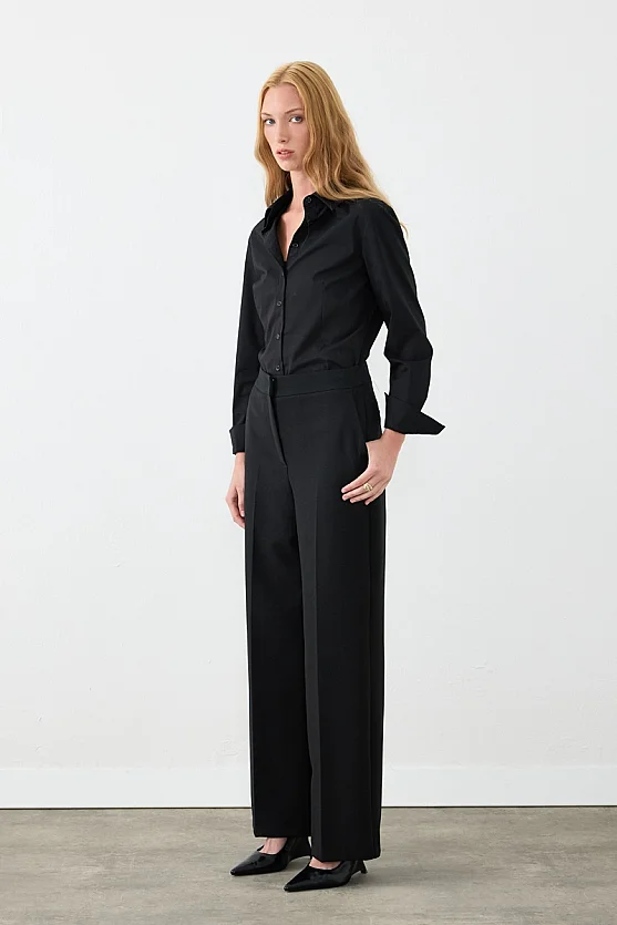 Krep Lycra Palazzo Pantolon - Siyah - Gusto