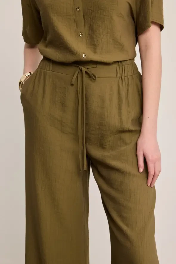 Krinkıl Bol Paça Pantolon - Haki - 2