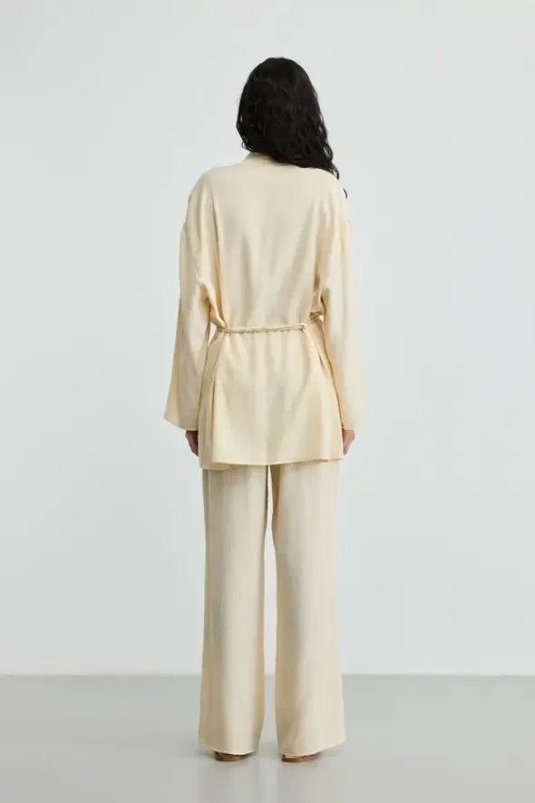 Krinkıl Saten Kimono- Ekru - 4