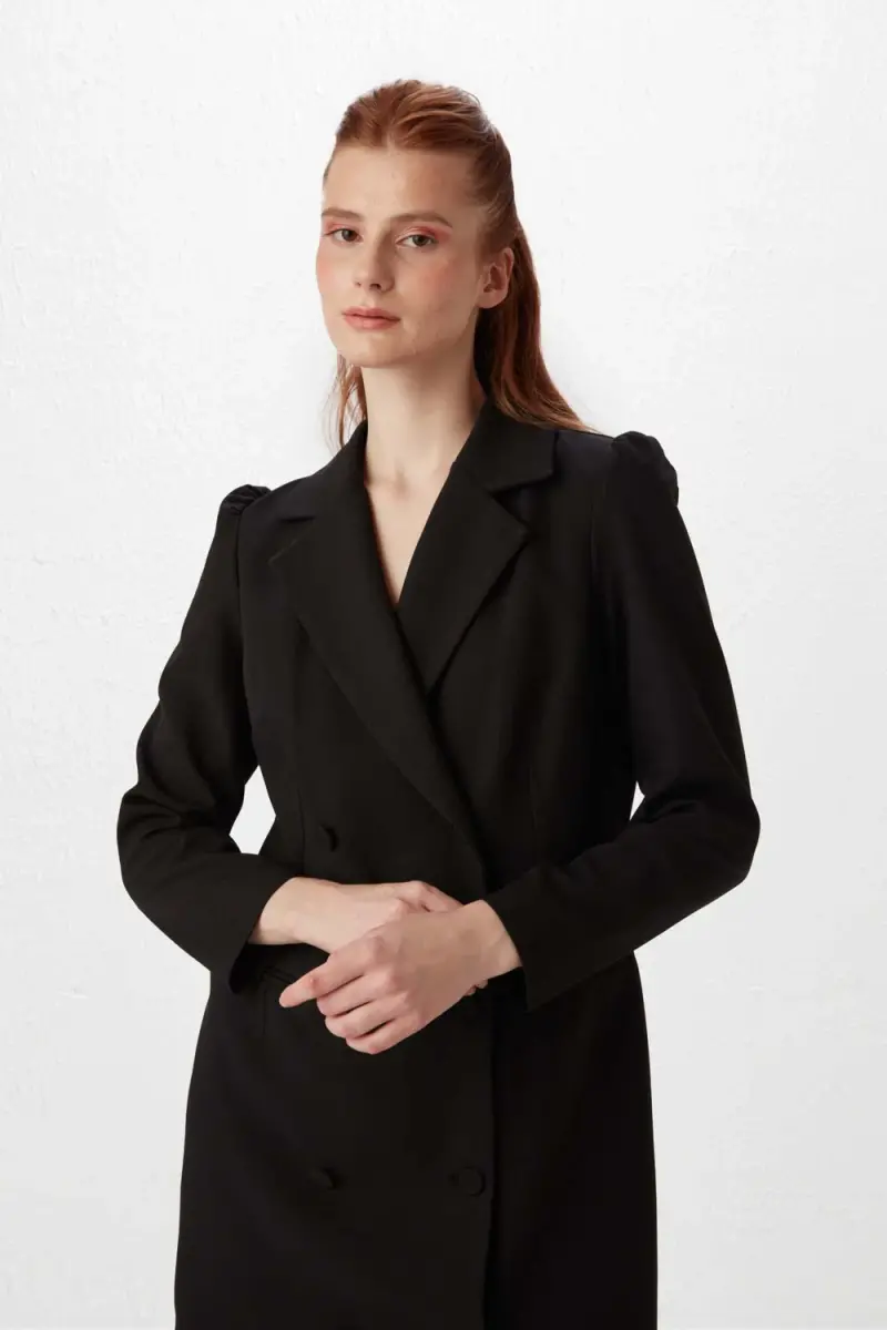 Kruvaze Ceket Elbise - Siyah - 2