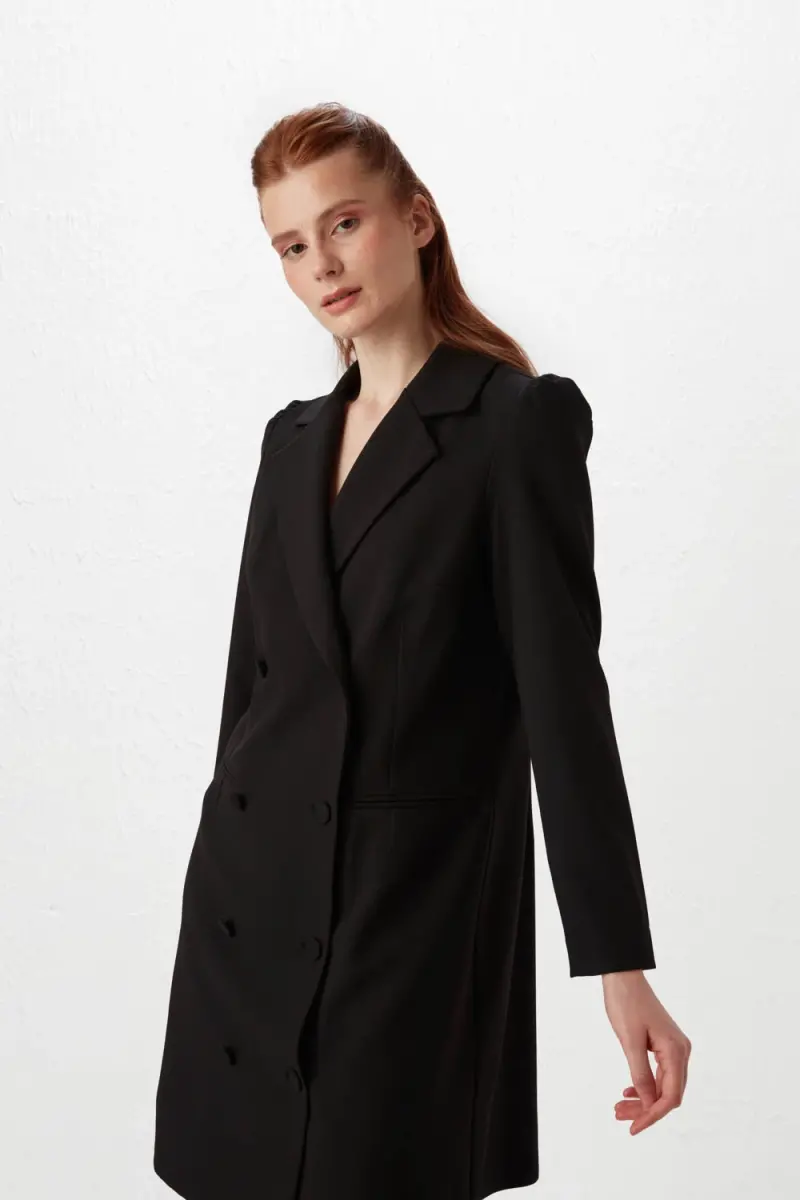 Kruvaze Ceket Elbise - Siyah - 3