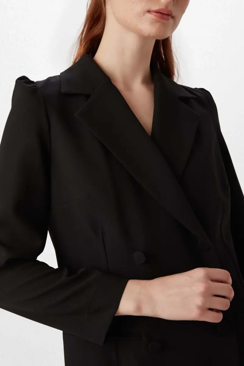 Kruvaze Ceket Elbise - Siyah - 5