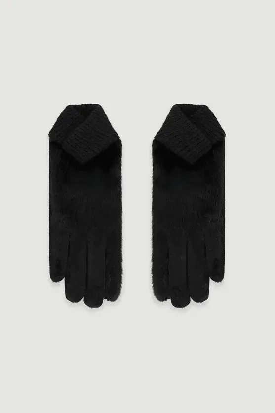 Kürklü Eldiven - Siyah - 1