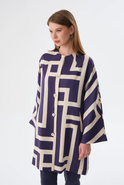 Labirent Desen Kaftan - Lacivert Lacivert