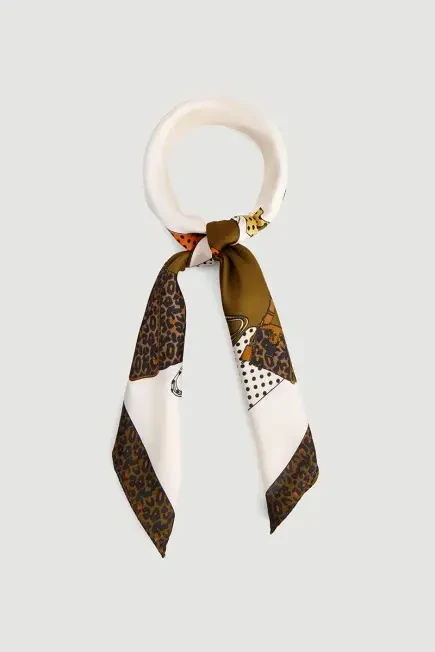 Large Scarf with Polka Dot Bag Print - Khaki Khaki