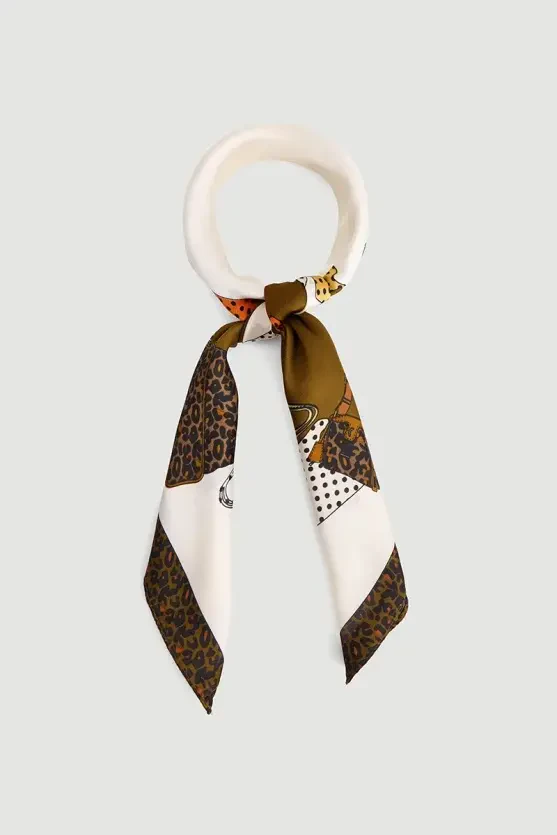 Large Scarf with Polka Dot Bag Print - Khaki - Gusto