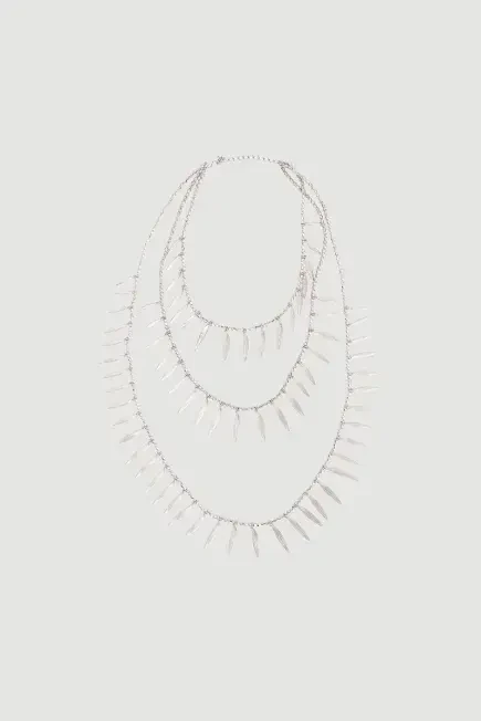 Leaf Pendant Multi-Layer Necklace - Silver Silver