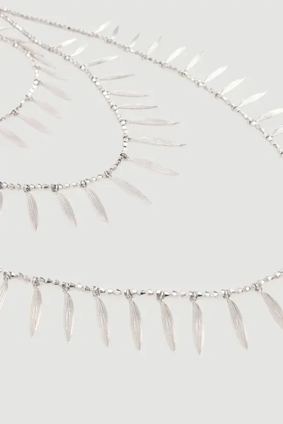 Leaf Pendant Multi-Layer Necklace - Silver - Gusto