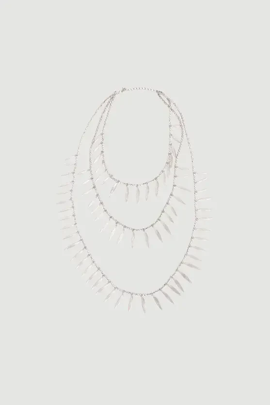 Leaf Pendant Multi-Layer Necklace - Silver - Gusto