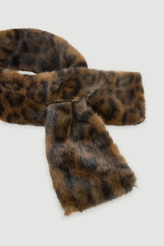 Leopar Desen Suni Kürk Boyunluk - Kahverengi - 2