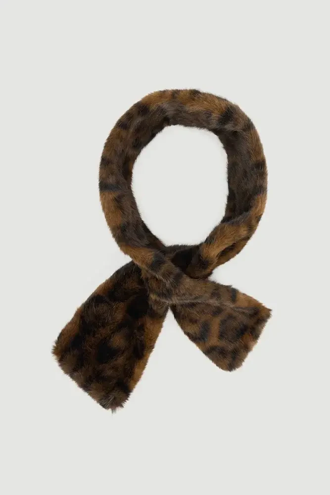 Leopar Desen Suni Kürk Boyunluk - Kahverengi Kahverengi