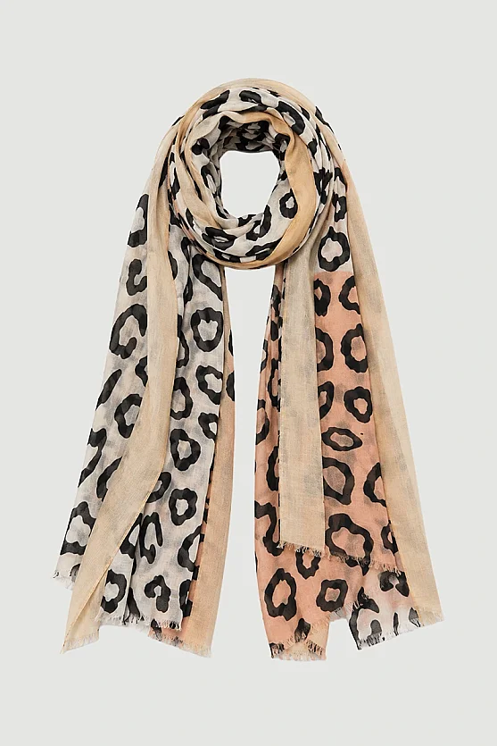 Leopar Desenli Şal - Vizon - 1