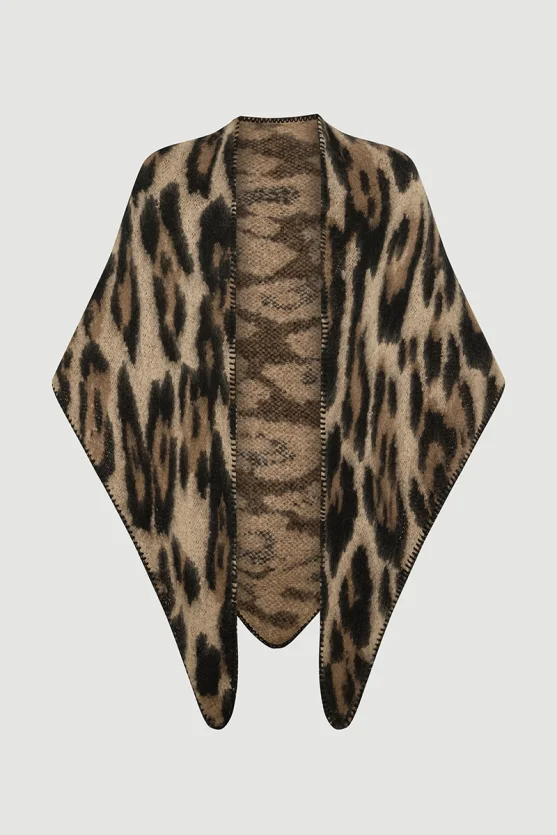 Leopar Desenli Üçgen Şal - Siyah - 1