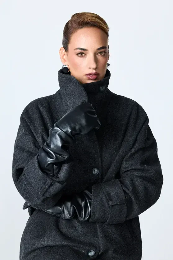 Long Matte Leather Gloves - Black - Gusto