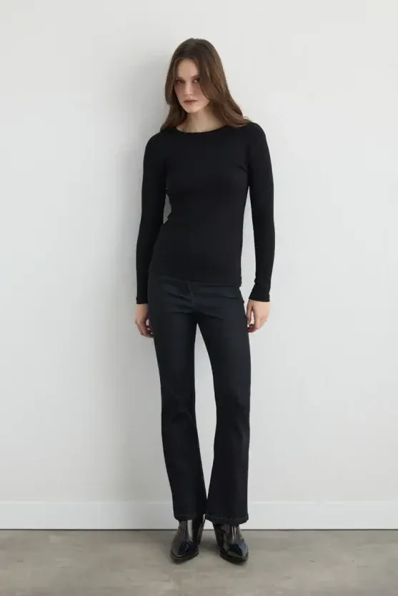 Long Sleeve Basic Cotton T-Shirt - Black - 2