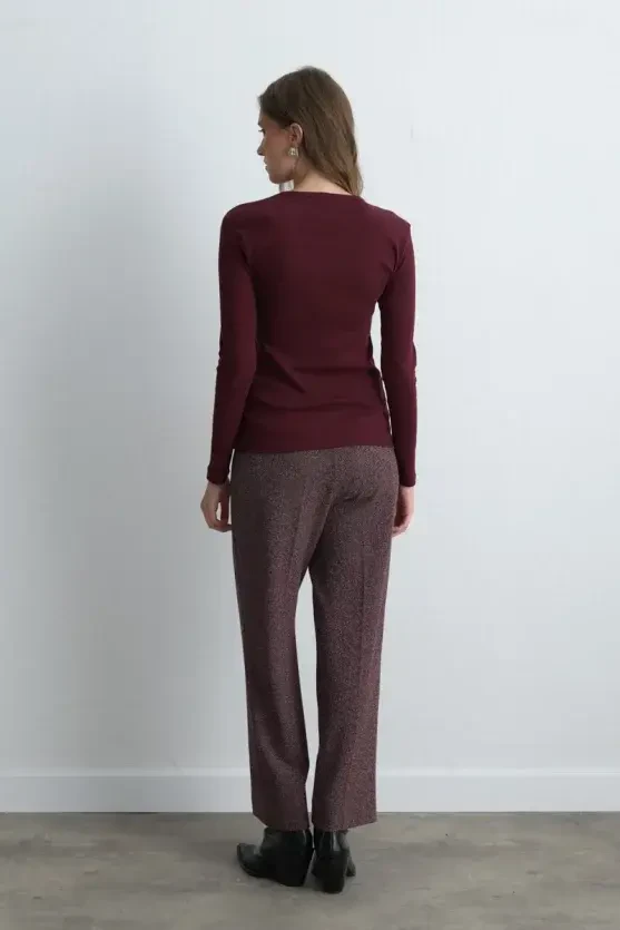 Long Sleeve Basic Cotton T-Shirt - Burgundy - Gusto