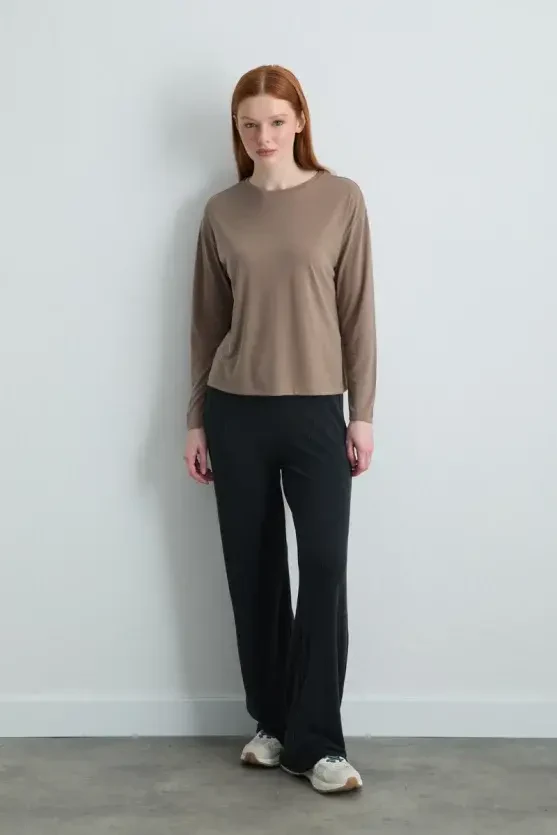 Long-Sleeve Modal Knit Blouse - Fawn - 3