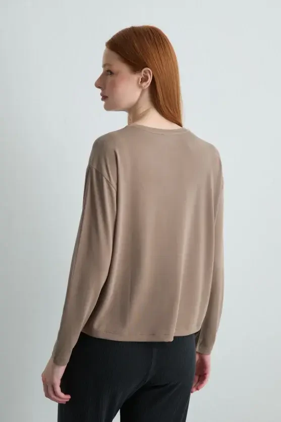 Long-Sleeve Modal Knit Blouse - Fawn - 6