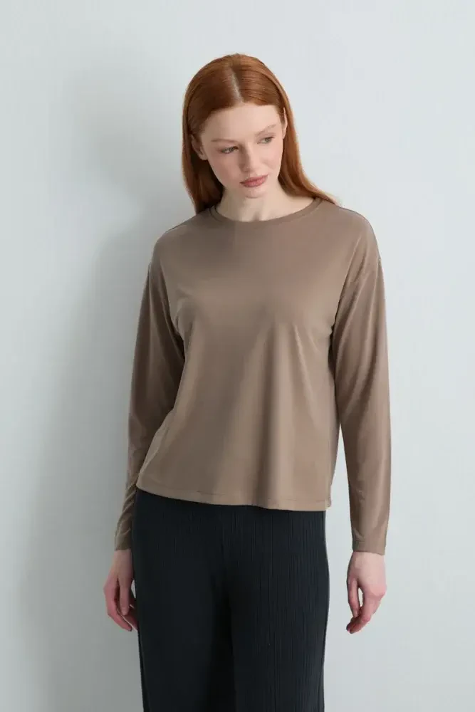 Long-Sleeve Modal Knit Blouse - Fawn Mink