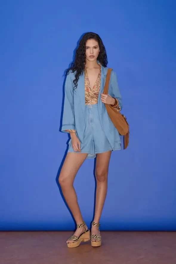 Tencel Denim Şort - Mavi - Gusto