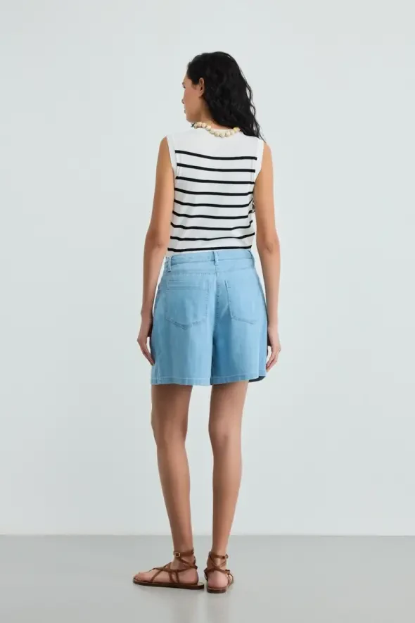 Lyocell Denim Şort - Mavi - 6